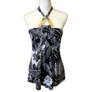 5/$55 Boston Proper Black & White Twist Front Halter, Tie Neck, Oversized Small